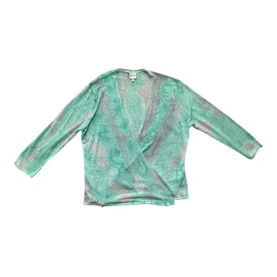 Suéter Nic+Zoe Mujer Grande Verde Gris Ligero Abrigo Cárdigan Mezcla de Lino Foto 1 de 4