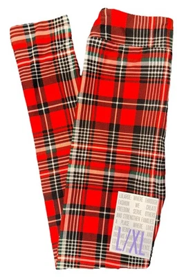 NEW LuLaRoe Kids L/XL (8-14) Red Black White Green Plaid Dream Leggings - Image 1 of 4