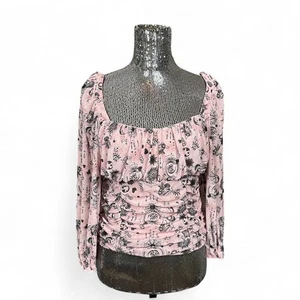 Y2K Fairy Grunge Celestial Pink Mesh Ruched Long Sleeve Babydoll Top XL E-Girl - Bild 1 von 6