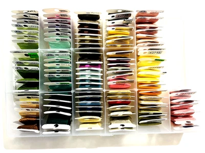 DMC FLOWER THREAD LOT OF 109 COTTON DOUBLE STRAND in PLASTIC STORAGE CASE - Image 1 of 4