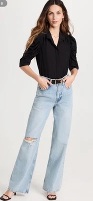 Marco Pequeño Nuevo con Etiquetas 100% Seda Negro Gillian Top Manga Abullonada Foto 1 de 4