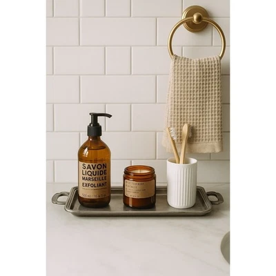 Vintage Labrazel Italy Pewter Tray EPU 109 Heavy Double Handle 13” x 6.5” Bath - Image 1 of 4