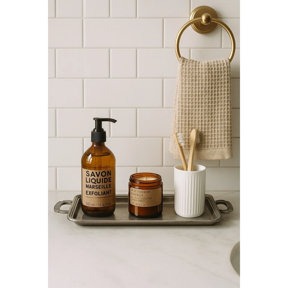 Bandeja de peltre vintage Labrazel Italia EPU 109 pesada doble mango 13” x 6,5” baño Foto 1 de 4