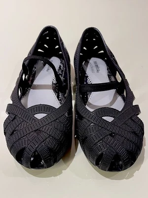 MINI MELISSA + JASON WU Niñas Negro 12 Jalea Planas Sandalias de Goma Zapatos de Ballet Foto 1 de 4
