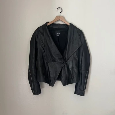 Trouve Black Leather Jacket Size L Asymmetrical Moto Zip Sleeve Women's - Image 1 of 4