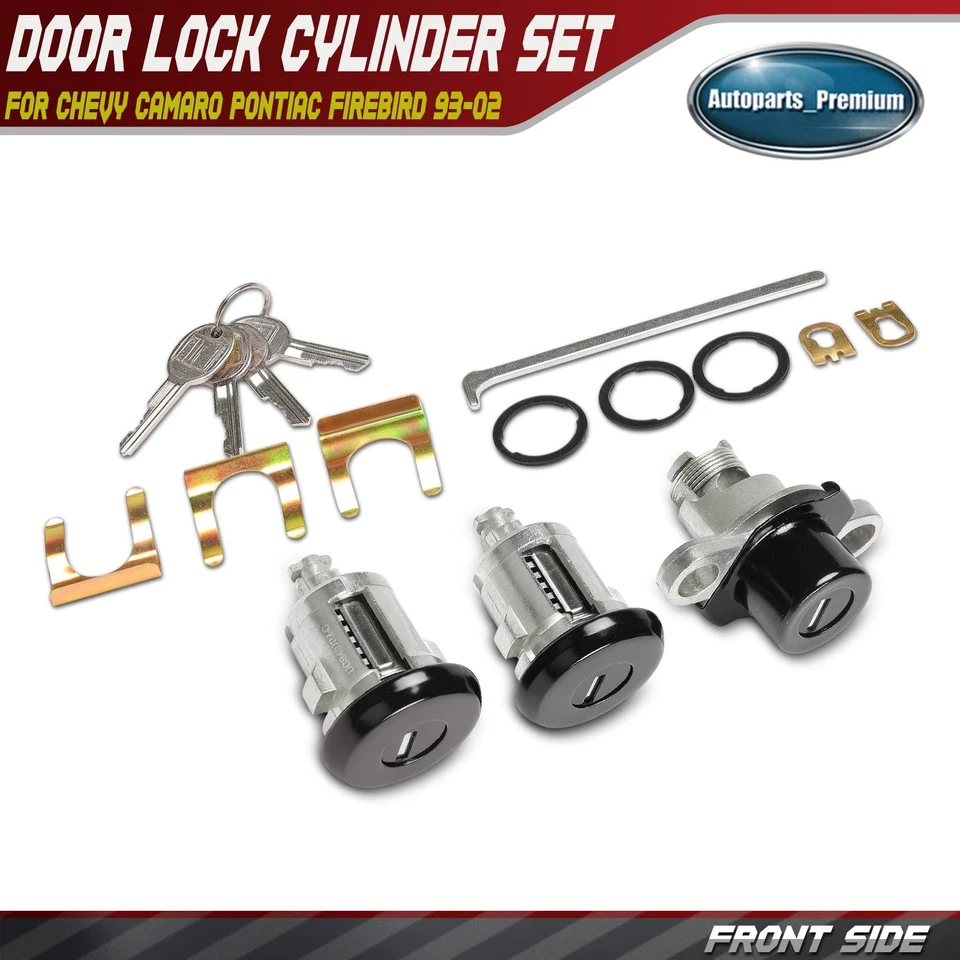 3 peças portas dianteiras esquerda e direita e conjunto de cilindros de trava de escotilha para Chevy Camaro 93-02 - Imagem 1 de 4