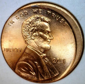 2001 ERROR OFF CENTER Lincoln Cent NICE BU + RED O/C Coin  FREE SHIP - Picture 1 of 2