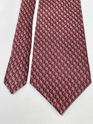 Van Heusen 100% 真丝领带经典 57 英寸勃艮第白色蓝色几何男式领带 — 第 1/4 张图片