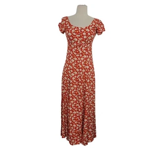 Vestido Midi Vintage Años 90 Moda Internacional Margarita Floral Talla 2XS Rojo Botón Frontal Pradera  - Imagen 1 de 9