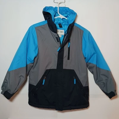 Childrens Place Winter Ski Jacket Boys Sz 7/8 Gray Blue Hooded Full Zip - Image 1 of 4