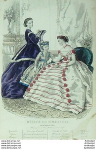 Mode Magasin des demoiselles 1865 # 11 Gravure originale aquarellee - Picture 1 of 1