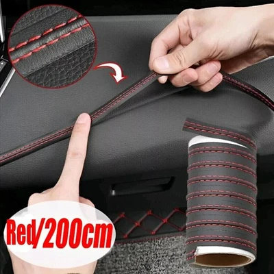PU Leather Car Dashboard Decor Line Strip Sticker Moulding Trim Accessories Red - Image 1 of 4