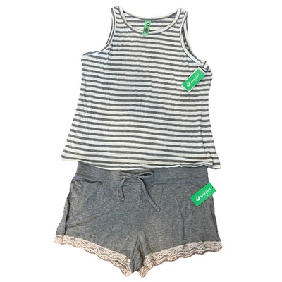 Conjunto de pijama feminino Honeydew grande todo americano com acabamento em renda shorts listras marfim - Imagem 1 de 4