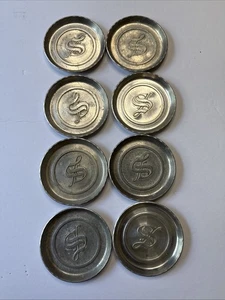 Vintage Set Of 8 Hammered Aluminum 3.25" Coasters S Monogram Old English - Picture 1 of 3