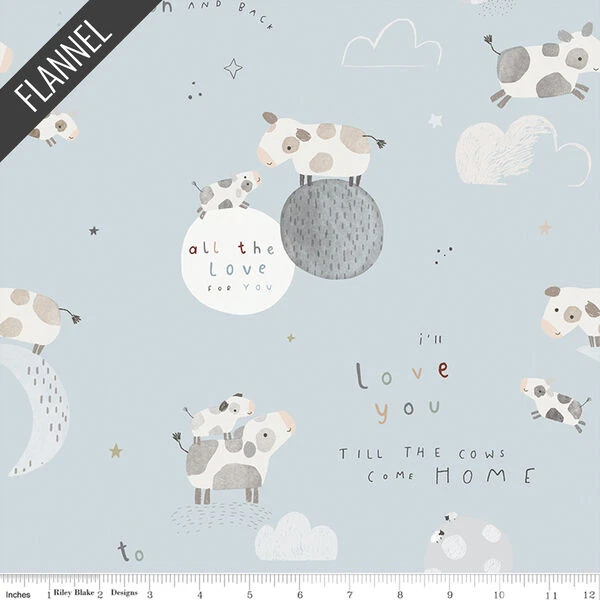 Till The Cows Come Home Flannel By Riley Blake - Blue Cows & Moons  #F16110 - Image 1 of 1
