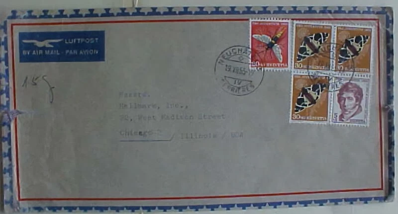 SUIZA MARIPOSA 1955 X 3 30 CENTAVOS PEQUEÑA LÁGRIMA Foto 1 de 1