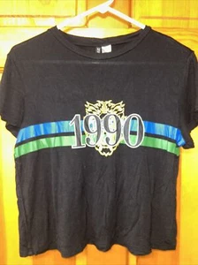 H&M Womens Black Crop Top T-Shirt 1990 Lion Graphic Shirt Size Large - Picture 1 of 5