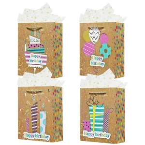 4Pcs 9" Small Size Happy Birthday Gift Bag with Handles for Women Men Girls B... - Picture 1 of 5