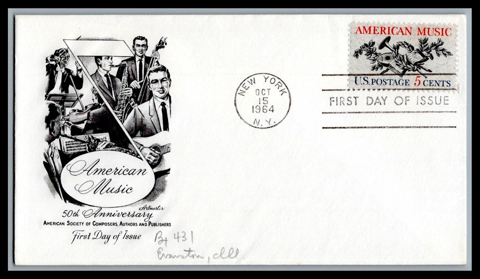 US FDC # 1252 5c American Music  Artmaster  1964, 9g363 - Image 1 of 1