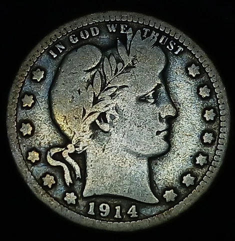 1914-S San Francisco Mint Barber Silver Quarter~Rare!-264,000 minted!-CH. VG Cover