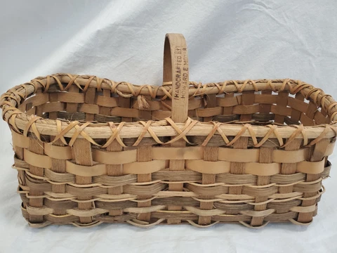 Vintage BASKET Handcrafted in USA Woven Wood Rustic w/ handle signed - 1990's Cover