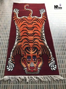 Silk Wool Mix 2.5x4.5ft Tibetan Tiger Runner Rug Carpet Orange Handmade - Picture 1 of 5