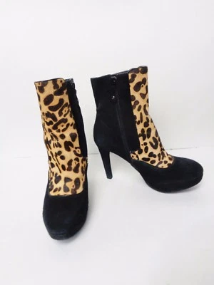ROCKPORT JANAE ZIP US 8.5M  Black suede & Brown Leopard High Heel Ankle Boot - Image 1 of 4