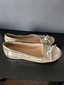 New Cole Haan Sz 8.5 Tali Boat Women Metallic Gold Leather Loafer Shoes Flats