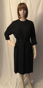 Vintage 1940s Black Dress Wilshire  Boston Rayon Crepe Semi Sheer Bodice Tag 14 - Picture 1 of 5