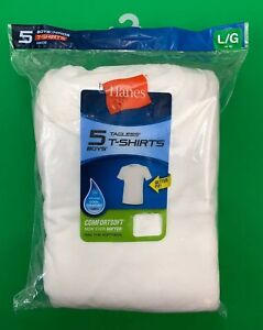 5-Pack HANES Boys White T-SHIRTS Size L (14-16) Crewneck Comfort Soft Undershirt