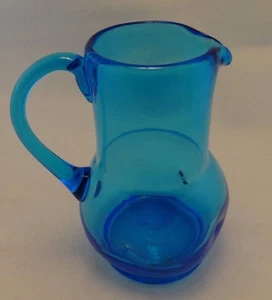 vintage hand made Pinched Dimpled Blue/ Blenko Glass Handled Pitcher - Picture 1 of 8