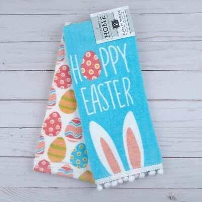 Terry Cloth Kitchen Towels Easter Bunny Eggs Set of 2 - Image 1 of 4