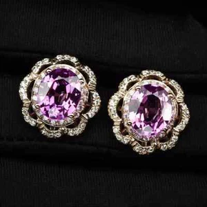 Auffällige Hot Pink Turmalin 12 Karat 925 Sterling Silber Handarbeit Ohrstecker - Bild 1 von 6