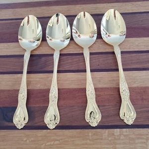 4 Rogers Co PRECIOUS ROSE  7" Soup Spoons Gold Plated Stainless Korea - Picture 1 of 7
