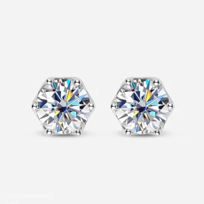 5mm Round Cut GRA Real Moissanite Solitaire Stud Earrings 18K White Gold Plated - Image 1 of 4