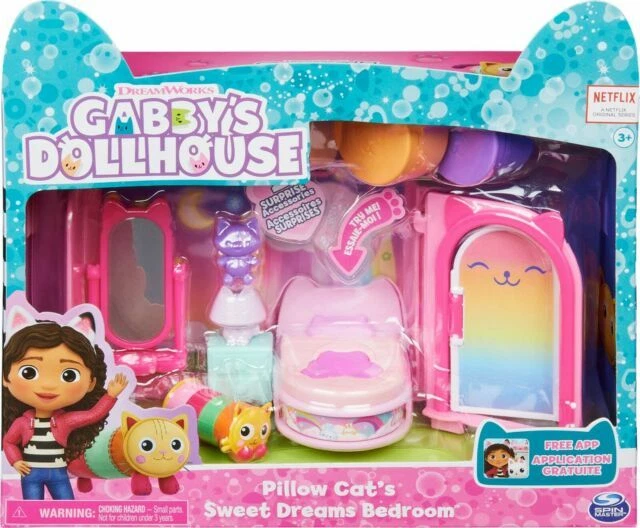 Gabby's Dollhouse Sweet Dreams Bedroom with Pillow Cat Figure