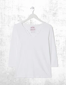 Ex Fat Face Women's 3/4 Sleeve Cotton Porter T-Shirt in White - Picture 1 of 6