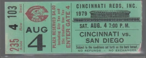 CINCINNATI REDS vs San Diego Padres 8/4/79 Ticket Stub Ozzie Smith Hits #231,232 - Picture 1 of 2