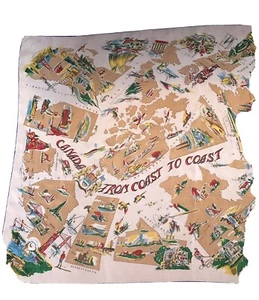 vintage tourist scarf “Canada from coast to coast” rayon and silk 30” - Picture 1 of 10