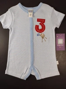 Preemie sleepwear embroidered, striped baseball outfit with monkey and #3 - Picture 1 of 5