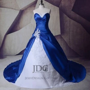 Vestido de novia clásico azul blanco vestido de novia vestido de novia sin hombros con cordones talla grande - Imagen 1 de 10