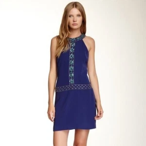 NWT Women's Cynthia Steffe- Beaded Neckline Dress. Size 2. $368- Blue Print - Picture 1 of 11