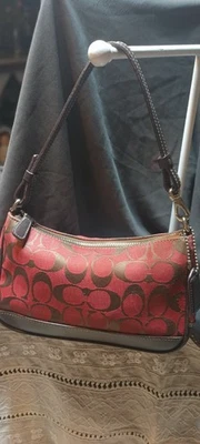 COACH 6094 Signature Demi Mini Pouch Handbag Shoulder Bag Canvas/ Leather Red - Image 1 of 4