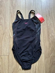 Traje de baño Speedo para mujer Hyperboom empalme espalda muscular Reino Unido 14 negro secado rápido deportes - Imagen 1 de 6