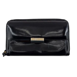 Vintage St John Clutch Purse Wallet Black Patent Leather Gold Tone Logo Italy - Picture 1 of 11