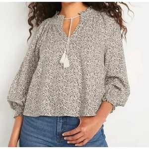 Nuevo con etiquetas Top Antiguo Azul Marino De Gran Tamaño Manga Larga Calado Mezcla de Lino Ditsy Floral Talla 2X - Imagen 1 de 8