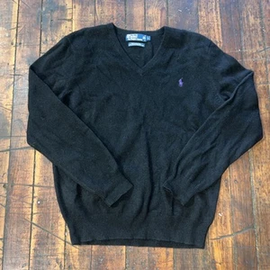 Vintage Polo Ralph Lauren V-Neck Lambs Wool Sweater Men’s Large Black - Picture 1 of 4