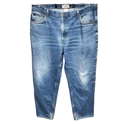 L.L. Bean Relaxed Fit Whiskered Jeans Mens 42x32 Blue Denim Cotton Casual Pants - Image 1 of 4