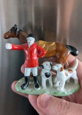 VTG 1930’s RARE Japanese Porcelain Fox Hunting Jockey Horse Dogs Figurine - Image 1 of 4