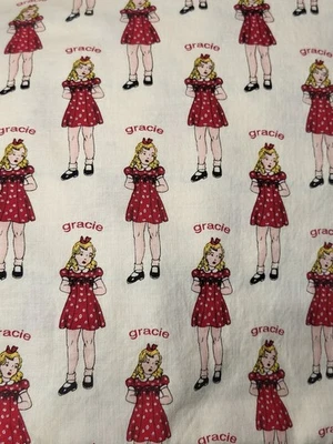 Vintage Aunt Grace Fabric Judie Rothermel Gracie Girl Doll Red 1 Yard Cotton - Image 1 of 4